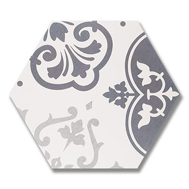 Hexagon shaped tile with botanical patterns