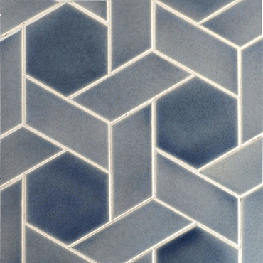 Honeycomb motif, hand-made tile in blue